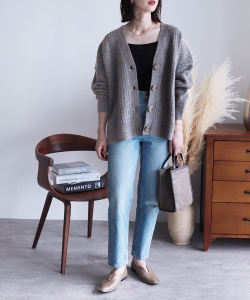 「reca」 ニットカーディガン FREE チャコールグレー レディース_画像6