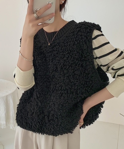 DAY CLOSET ベスト ジレ 「立体ふっくら質感でぽかぽか」厚手クルー