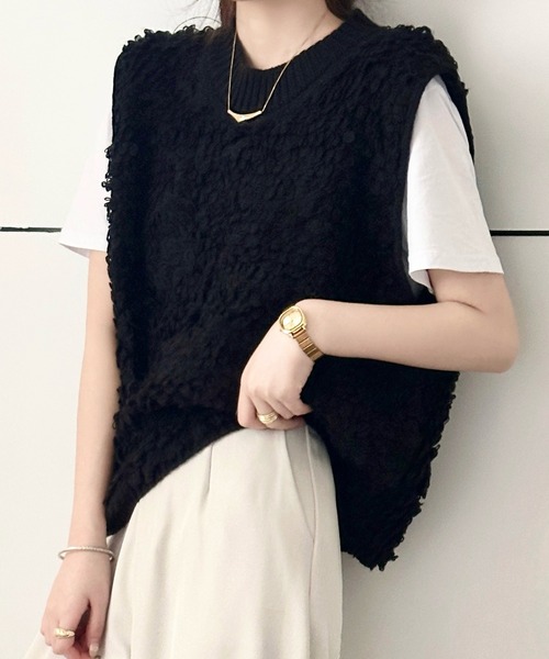 DAY CLOSET ベスト ジレ 「立体ふっくら質感でぽかぽか」厚手クルー