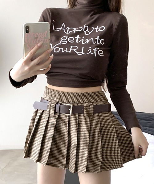 Riff（リフ） スカート 2点セット ベルト付き千鳥格子柄プリーツミニ