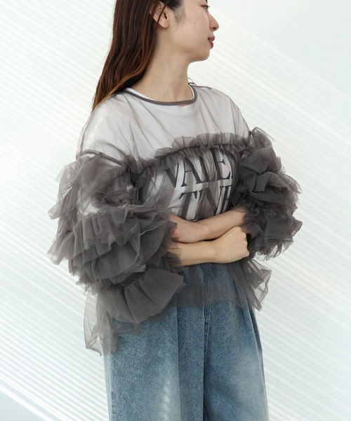 ANDRESD decorative tulle tops ブラック decorative tulle tops