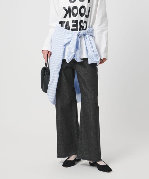 ワイドパンツ ジーンズ デニム デニムパンツ カットオフ デニムパンツ レディースの画像