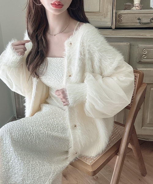 「Meiru」 ニットカーディガン MEDIUM ブラック レディース_画像2