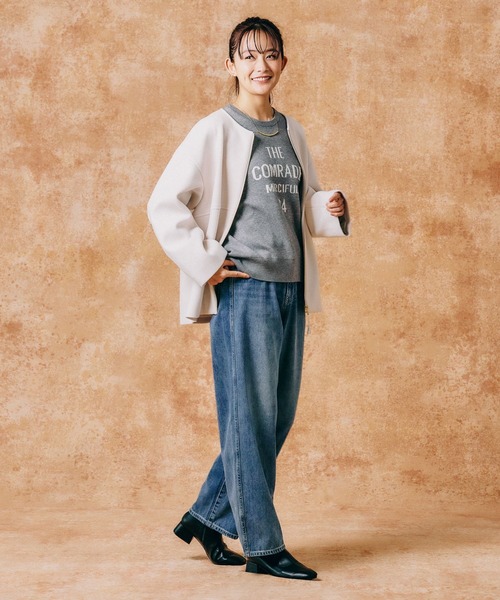 「GLOBAL WORK」 ノーカラーコート MEDIUM 杢グレー レディース_画像5