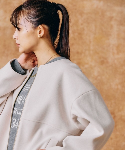 「GLOBAL WORK」 ノーカラーコート MEDIUM 杢グレー レディース_画像7