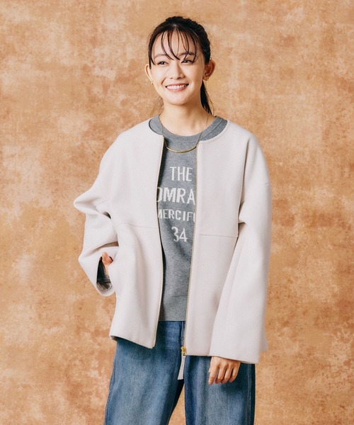 「GLOBAL WORK」 ノーカラーコート MEDIUM 杢グレー レディース_画像8