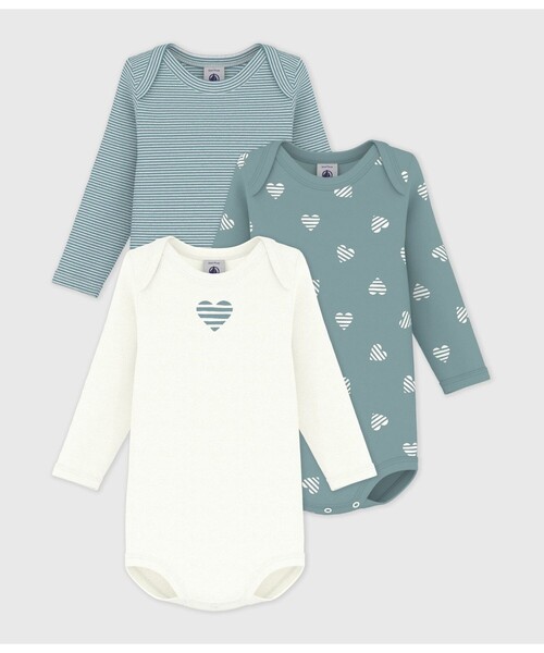 PETIT BATEAU（プチバトー） ベビー服 ロンパース 長袖ボディ3枚組 