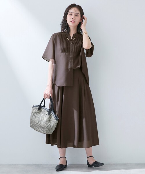 ブラウス シャツ 「接触冷感/洗える」シアーシャンブレーピンタックブラウス レディースの画像