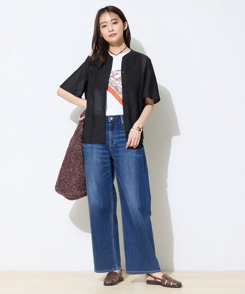 ブラウス シャツ 「接触冷感/洗える」シアーシャンブレーピンタックブラウス レディースの画像