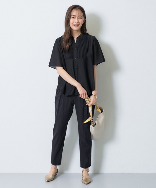 ブラウス シャツ 「接触冷感/洗える」シアーシャンブレーピンタックブラウス レディースの画像