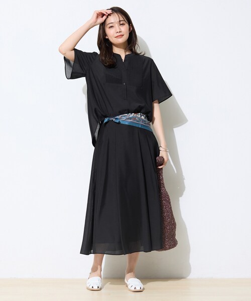 ブラウス シャツ 「接触冷感/洗える」シアーシャンブレーピンタックブラウス レディースの画像