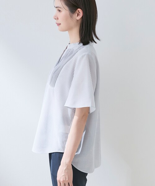 ブラウス シャツ 「接触冷感/洗える」シアーシャンブレーピンタックブラウス レディースの画像