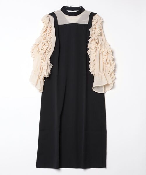 「terrace」 長袖ワンピース MEDIUM ブラック×ホワイト レディース_画像2