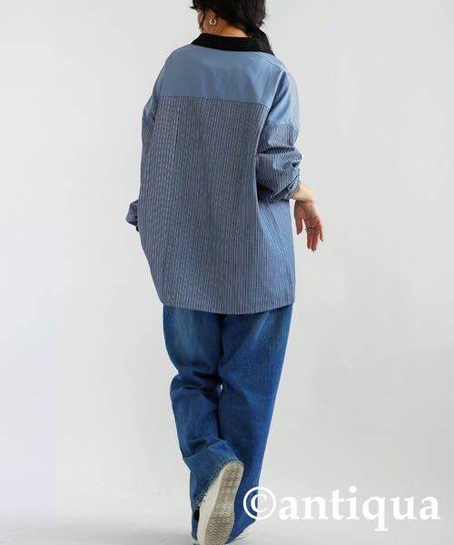 「antiqua」 長袖シャツ R ブルー レディース_画像3