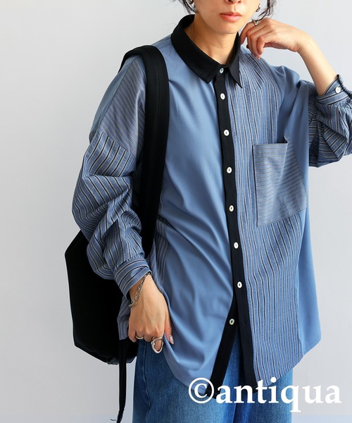 「antiqua」 長袖シャツ R ブルー レディース_画像4