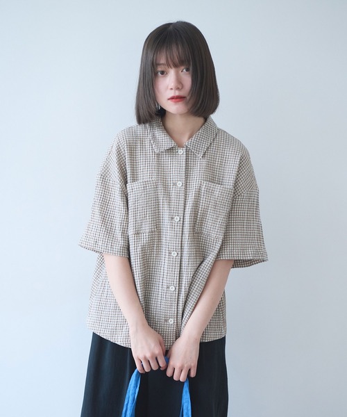 bulle de savon（ビュルデサボン） ブラウス シャツ mini check シャツ 