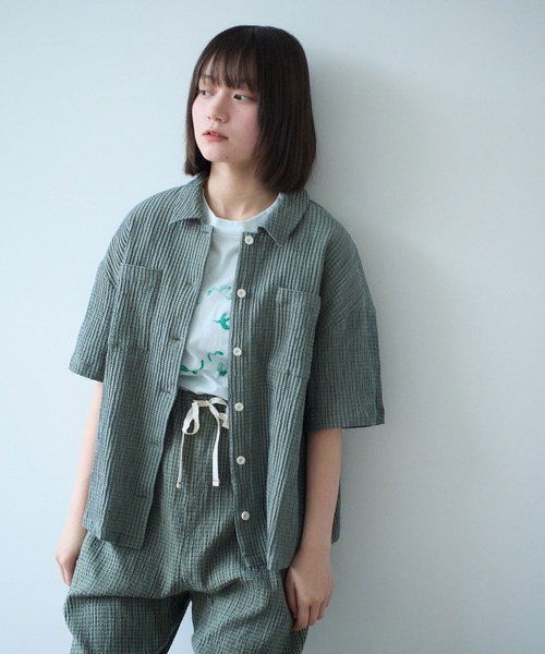 bulle de savon（ビュルデサボン） ブラウス シャツ 半袖 mini check