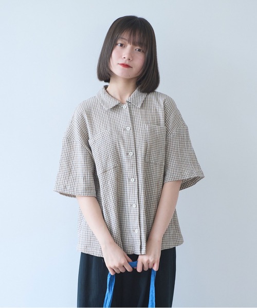 ビュルデサボン▽タイルプリントシャツ bulle de savon（ビュルデサボン） ブラウス シャツ mini check シャツ