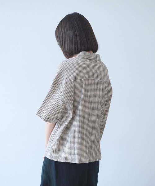 bulle de savon（ビュルデサボン） ブラウス シャツ 半袖 mini check