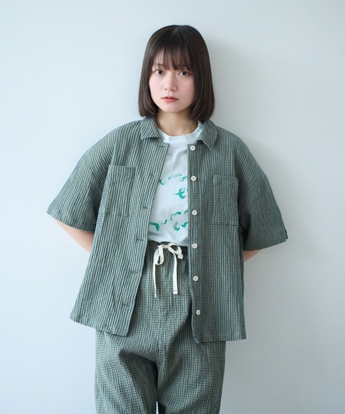 ビュルデサボン▽タイルプリントシャツ bulle de savon（ビュルデサボン） ブラウス シャツ mini check シャツ