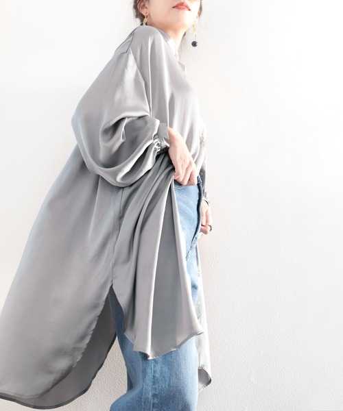 ワンピース シャツワンピース ヴィンテージサテンバンドカラー無地ロング丈シャツ 長袖 Zozotown Paypayモール店 通販 Paypayモール