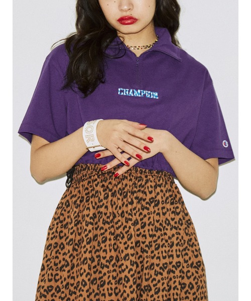 注目ショップ jouetie tシャツ championハーフZIPクロップドT「コラボ Tシャツ 服＆ファッション小物