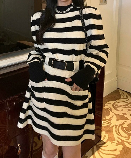 Ritomo De Ricco ワンピース SALE ベルトセット ニットAラインミニ