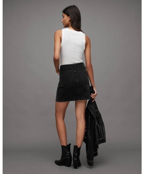 黒デニムタイトスカート スタッズ付き ALLSAINTS デニムスカート WINNIE SEAM STUDDED DENIM MINI