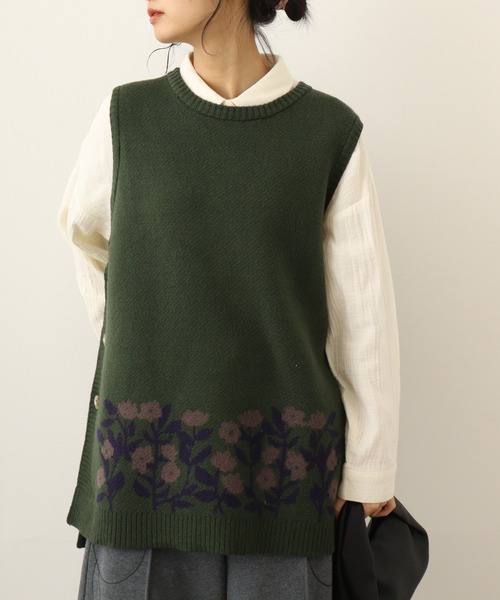 ベスト ジレ EMAGO 1輪の花ジャガードベスト レディース Emago ベスト ジレ EMAGO 花ジャガードベスト レディース