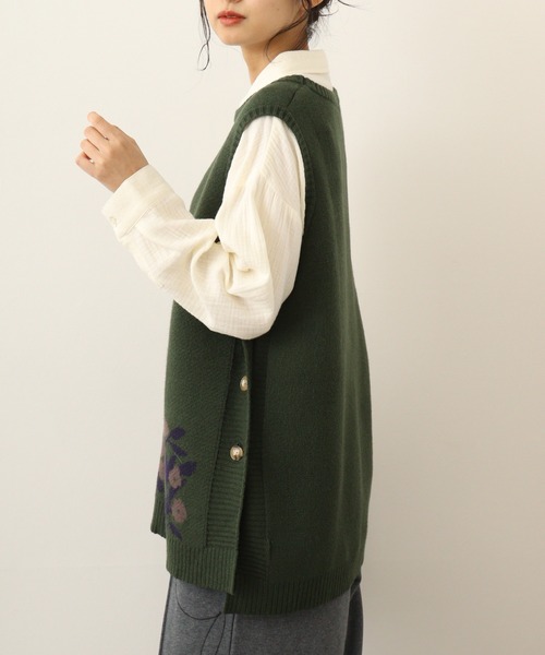 Emago ベスト ジレ EMAGO 花ジャガードベスト レディース