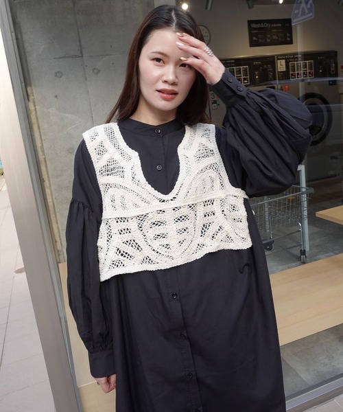 最終値下げ　リボンベスト　ジレ CORNERS ベスト ジレ コットンリボンベスト レディース