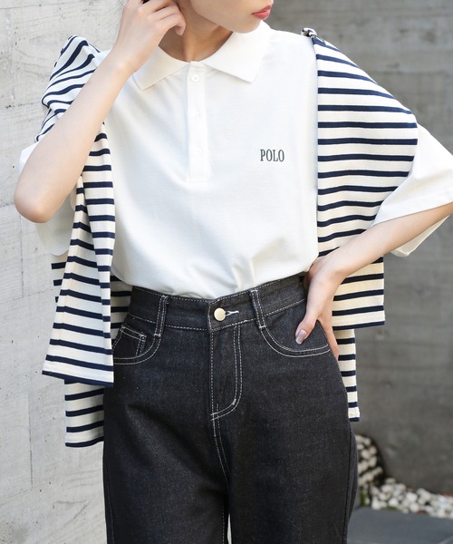 tシャツ over size polo like tops / オーバーサイズポロライクトップス レディース 楽天市場】ポロシャツ レディース 長袖 トップス カットソー