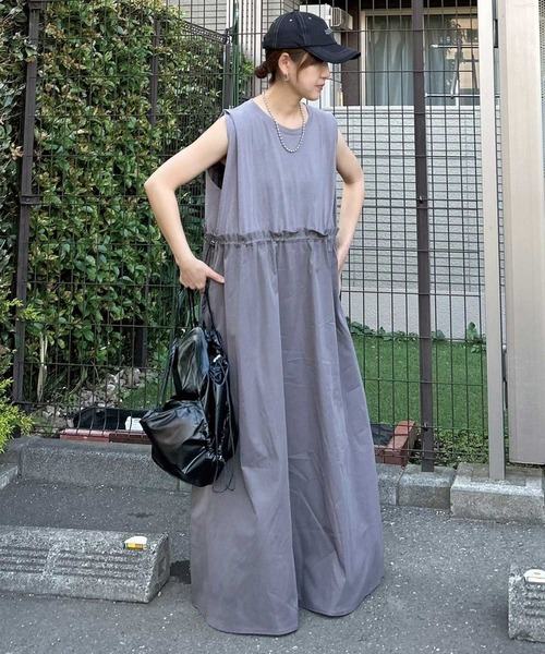 [新品]クロシェ編みノースリーブワンピース+ポンチタックベスト(2SET) onepiece-02078 ノースリーブバックタック ワンピース ベージュ