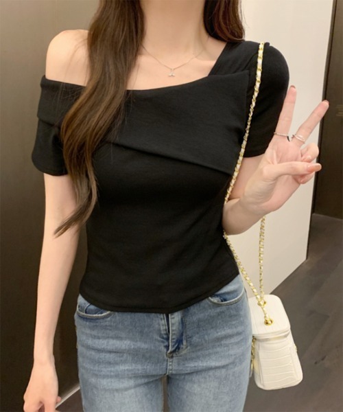 Blumarine アンナモリナーリ ヒョウ柄オフショルダーTシャツ Damson