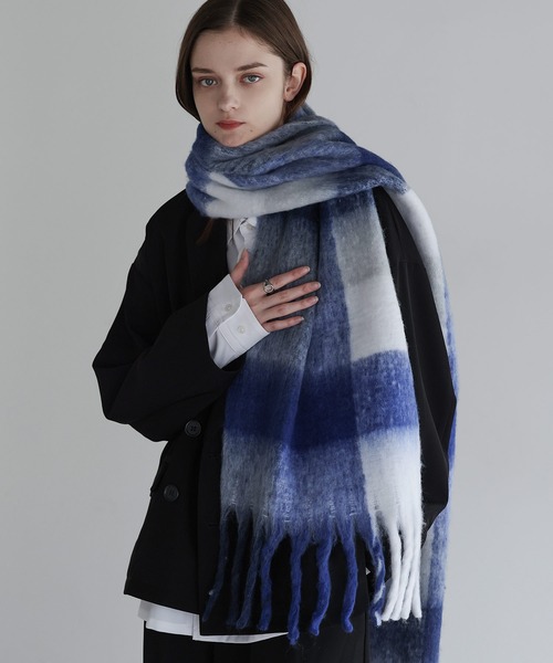 SOCCE マフラー ブロックチェックシャギーフリンジマフラー メンズ