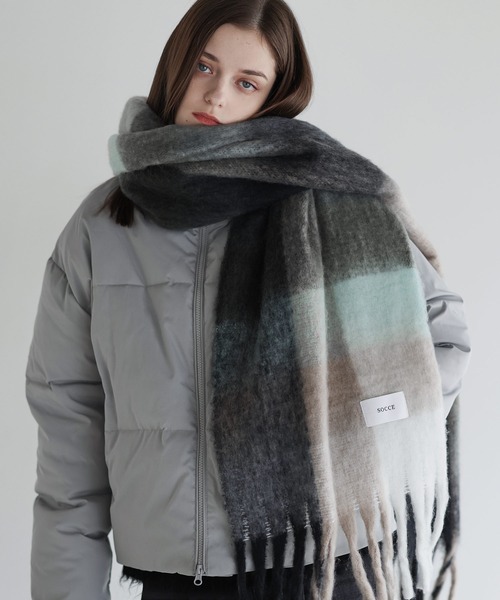 Block CheckShaggyknitブロックチェックシャギーニットマフラー TRICOTÉ｜ブロックチェックシャギーマフラー - TRICOTÉ(トリコテ