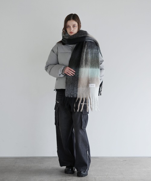 SOCCE マフラー ブロックチェックシャギーフリンジマフラー メンズ