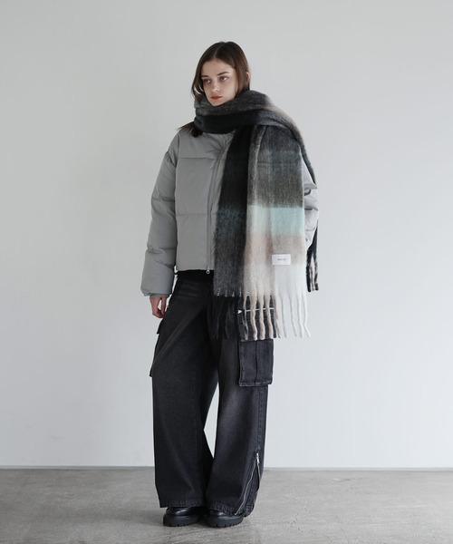 Block CheckShaggyknitブロックチェックシャギーニットマフラー ブロックチェックシャギーフリンジマフラー（マフラー）｜SOCCE