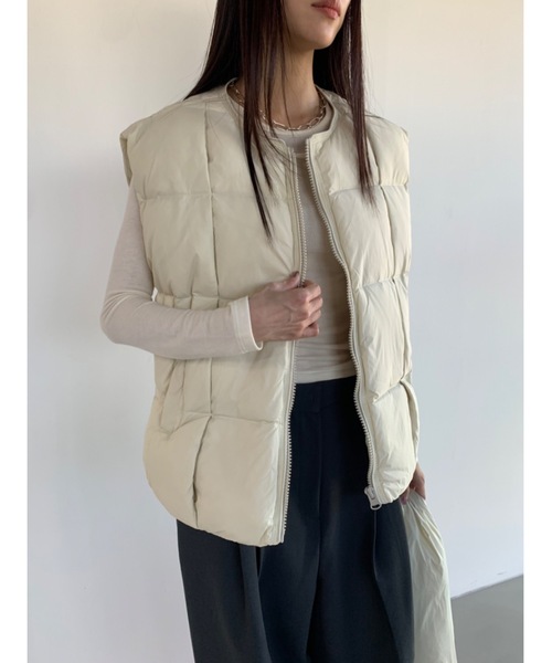 Didot.showroom ダウンベスト ベスト マフラーセットノーカラーダウン 