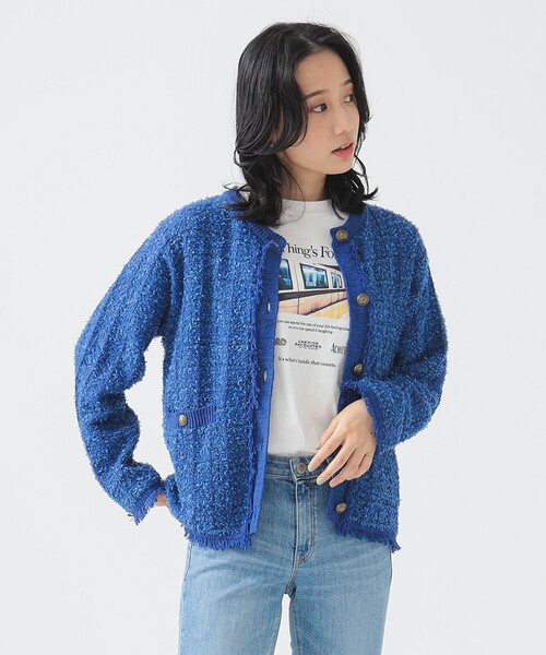 B：MING by BEAMS カーディガン ツイード ニット ジャケット（S