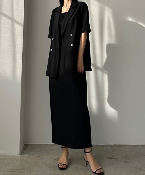Louere セットアップ リネンライク半袖ジャケット＋Iライン