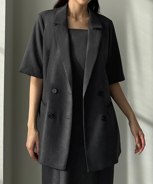 Louere（ルエレ） セットアップ リネンライク半袖ジャケット＋Iライン