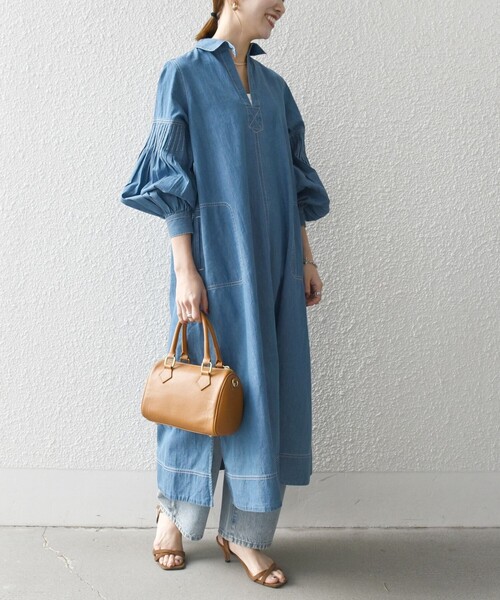 SHIPS any ワンピース any: ライトオンス デニム オープンカラー
