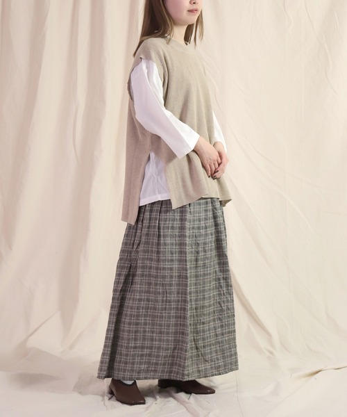 prit ベスト ジレ 「 」 リネンコットン 12G片畦編み クルー