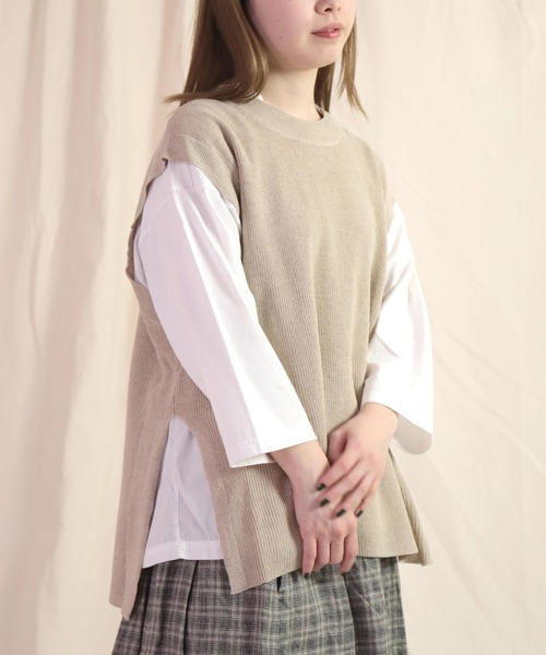 ベスト ジレ MERINO WOOL 12GG BORDER ＆ FRINGE レディース another important culture ベスト ジレ MERINO WOOL 12GG