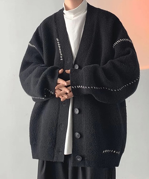 ALMO カーディガン モノトーンステッチデザインニットカーディガン(NEZ