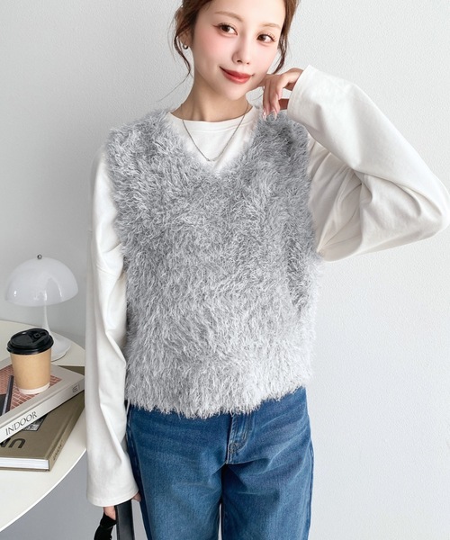新品未使用タグ付き　ROSARYMOON ニットベスト グレー moment+ ベスト ジレ ブークレフェザーショートニットベスト