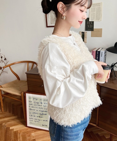 moment+ ベスト ジレ ブークレフェザーショートニットベスト