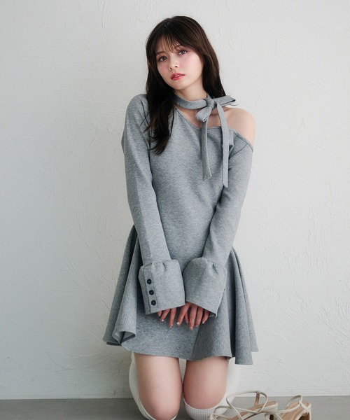 fupel ワンショルネックリボンポンチミニワンピース fupel ワンピース one-shoulder neck ribbon punch mini