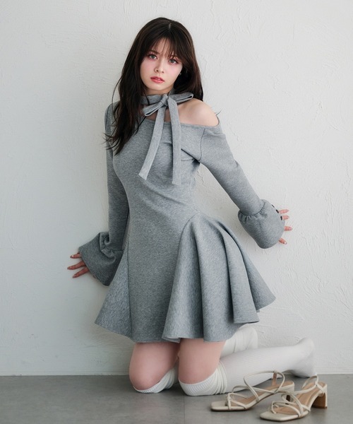 いいネット通販 - 全国送料無料でお届けします fupel ワンピース one-shoulder neck ribbon punch mini ワンピース